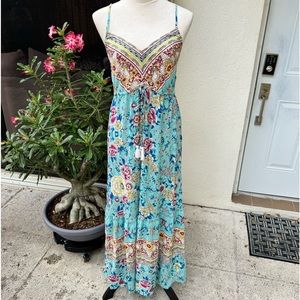 RUSTTYDUSTTY. Women’s Boho, Flowy Maxi Sling Dress. Size L.